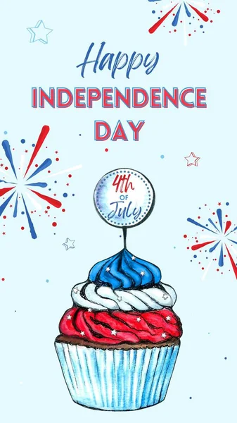 Blue And Red Minimalist Watercolor illustrated Happy 4th of July Independence Day Instagram Story