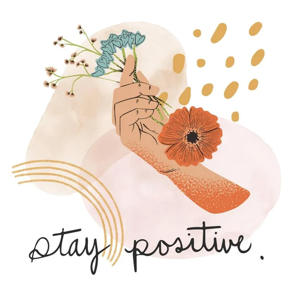 Brown Hand holding flower stay positive illustration mug