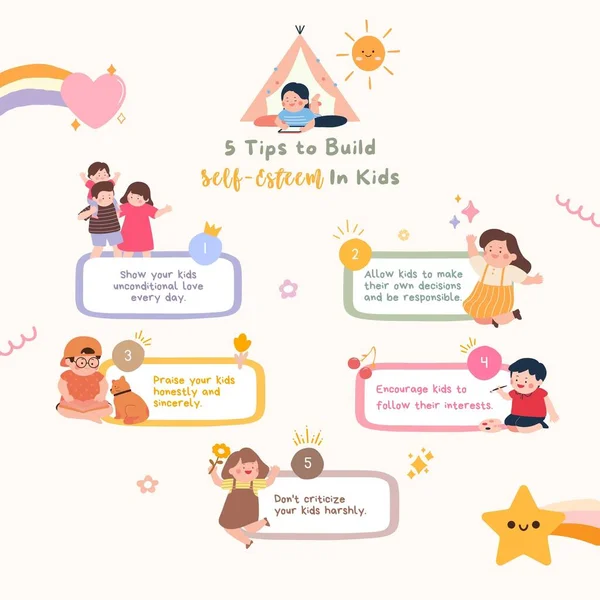 Bézs Színes Aranyos Kawaii Szülői Tippek Önbecsülés Építeni Gyerekek Instagram Stock Kép