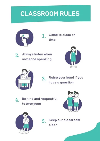 Teal and Purple Simple Illustration Classroom Rules Poster