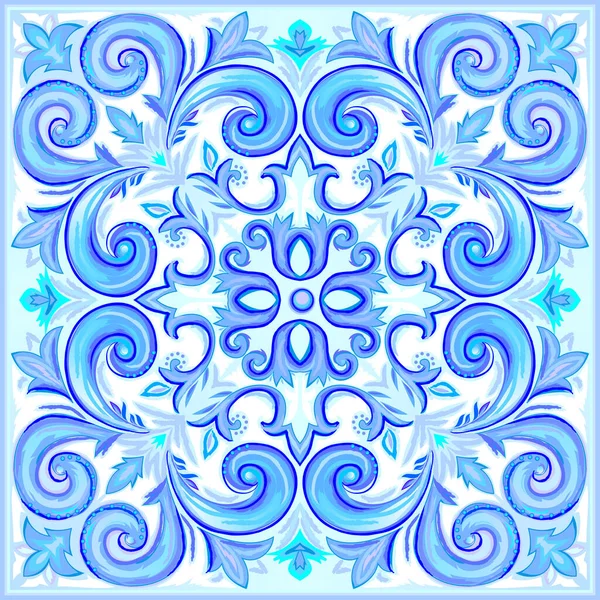 Peinture Bleue Sur Carreaux Céramique Ornement Motif Sans Couture Motif — Image vectorielle