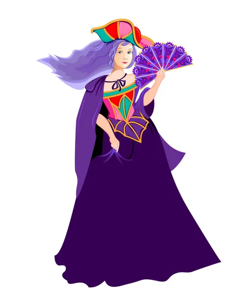 Ilustración Una Hermosa Joven Vestido Carnaval Medieval Fondo Cubierta Para — Vector de stock