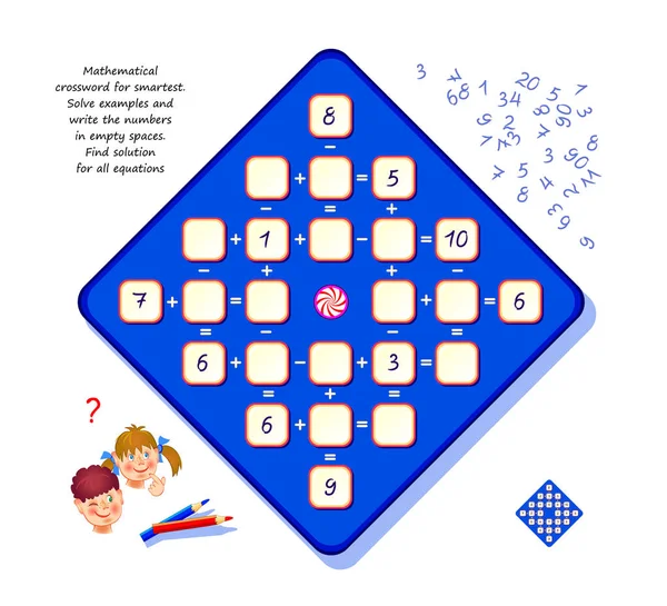 Mathematisches Kreuzworträtsel Für Klügste Logik Puzzle Für Kinder Und Erwachsene — Stockvektor