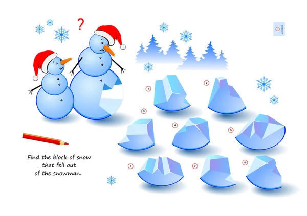 最も賢いロジックゲーム 雪だるまから落ちた雪の塊を見つけてください 3Dパズル ブレインテーザーの本 オンラインでプレイ 空間思考を開発する 脳の先生の本の印刷可能なページ Iqテスト — ストックベクタ
