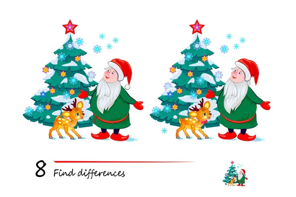 Encuentra Diferencias Ilustración Árbol Navidad Santa Claus Lindo Lógica Juego — Vector de stock