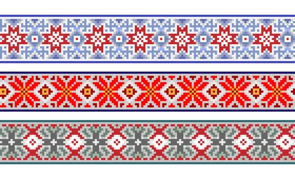 Set Van Scandinavische Traditionele Linten Naadloos Patroon Ornament Etnische Noord — Stockvector