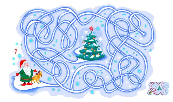 Logica Puzzel Spel Met Labyrint Voor Kinderen Volwassenen Help Kerstman — Stockvector