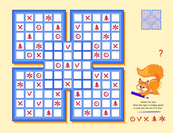 Sudoku Pour Les Enfants Avec Carrés Dessinez Les Signes Dans — Image vectorielle