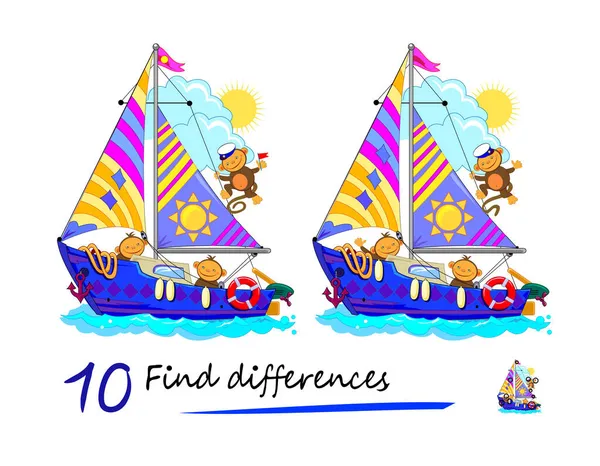 Encuentra Diferencias Ilustración Monos Divertidos Navegación Lógica Juego Puzzle Para — Vector de stock