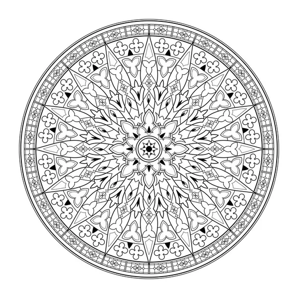 Black White Page Coloring Book Fantasy Drawing Gothic Rose Window — Stock Vector