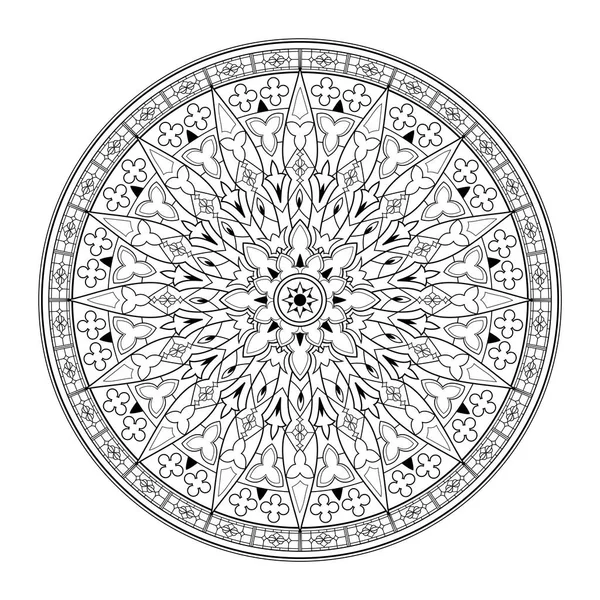 Black White Page Coloring Book Fantasy Drawing Gothic Rose Window — Stock Vector