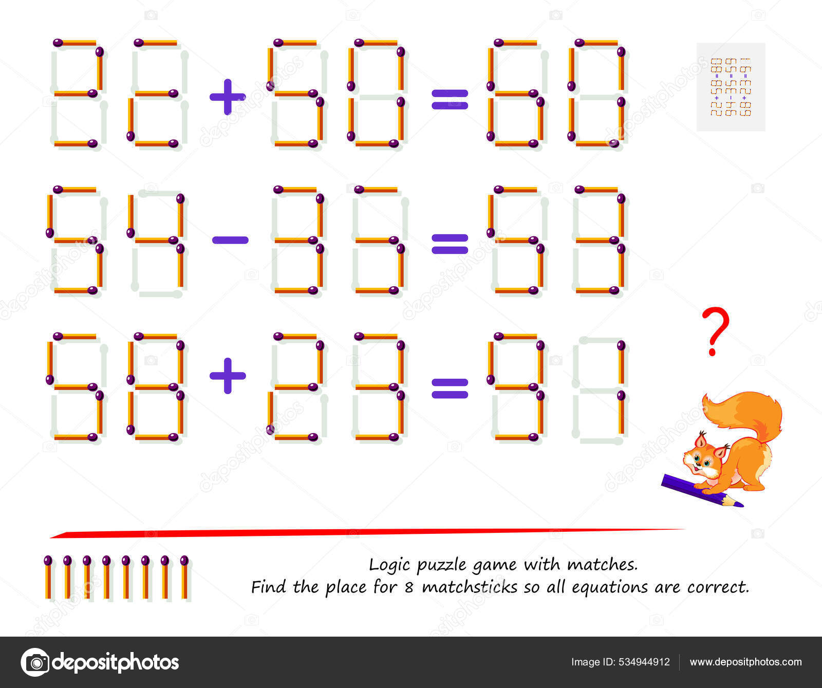 Jogo Quebra Cabeça Lógica Com Jogos Encontre Lugar Para Fósforos