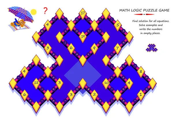 Математична Логічна Гра Головоломка Найрозумніших Знайти Рішення Всіх Рівнянь Вирішувати — стоковий вектор