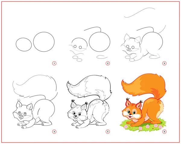 Como Desenhar Esquilo Pequeno Bonito Página Educacional Para Crianças Criação —  Vetores de Stock