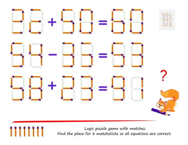 Jeu Puzzle Logique Avec Des Allumettes Trouvez Place Pour Allumettes — Image vectorielle