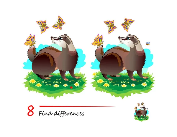Hitta Skillnader Illustration Rolig Liten Grävling Logik Pusselspel För Barn — Stock vektor