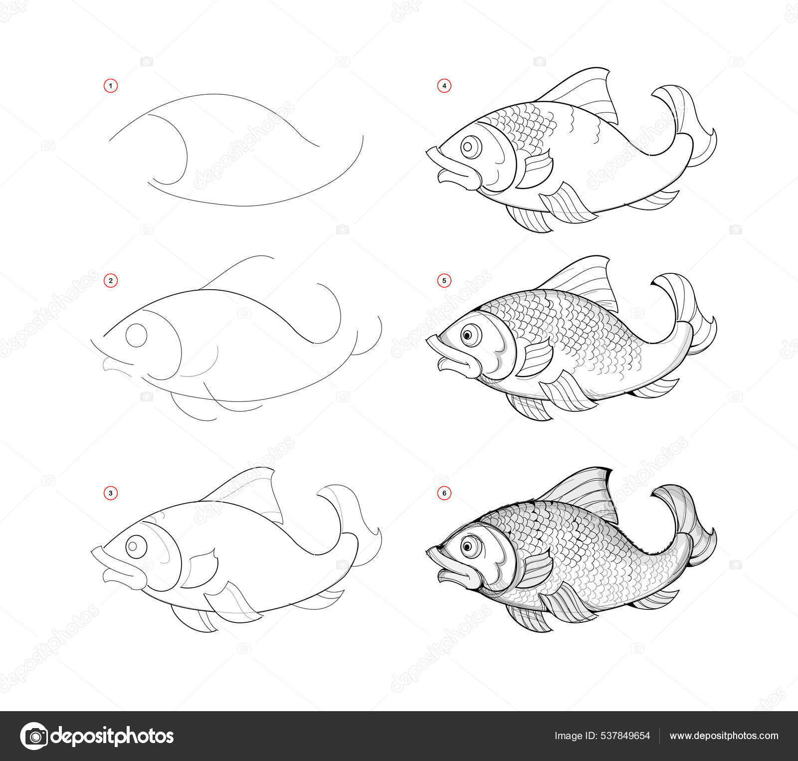 Como Desenhar Peixe Para Crianças. Tutorial De Desenho Passo a