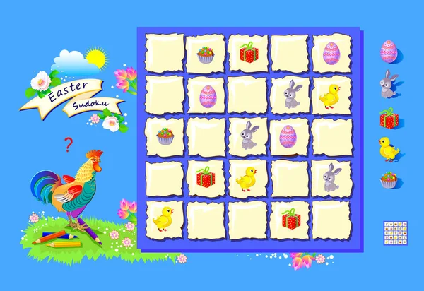 Easter Sudoku Kids Page Brain Teaser Book Logic Puzzle Children — Vetor de Stock