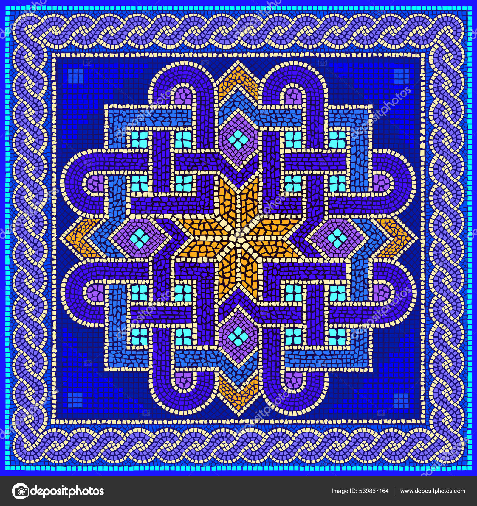 Mosaic Ceramic Tile Blue Painting Oriental Style Seamless.