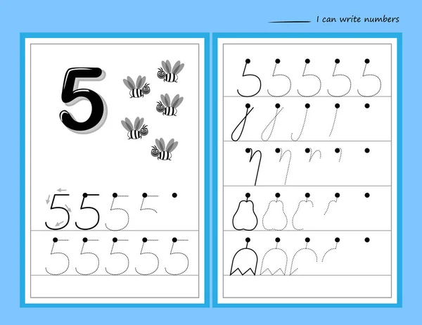 Learn Count Trace Number Five Set Educational Pages Line Little — 图库矢量图片