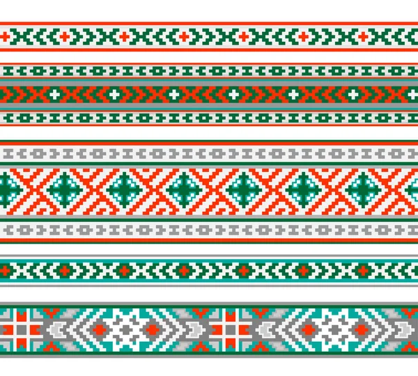 Set Baltic Folk Ribbons Seamless Pattern Ornament Ethnic North Decoration — Stock Vector