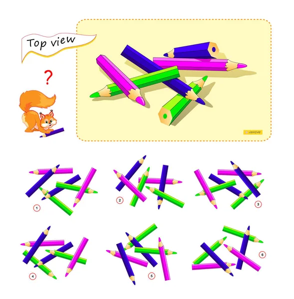 儿童和成年人的逻辑拼图游戏 3D迷宫 需要找到铅笔的正确顶部视图 大脑引物书的可打印页 发展空间思维能力 智商测试在网上玩 — 图库矢量图片