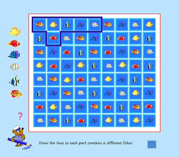 Логическая Головоломка Детей Взрослых Нарисуйте Линии Каждая Часть Содержала Различных — стоковый вектор