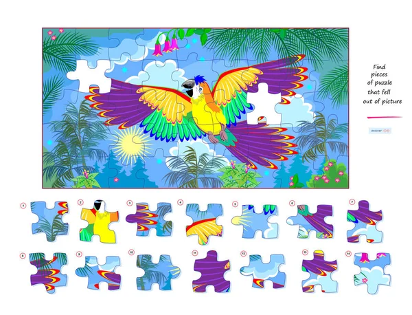 Çocuklar ve yetişkinler için mantık oyunu. Resmin dışına düşmüş yapboz parçalarını bul. Çocuk zeka kitabı için çağrı. Dikkatlilik için görev. Uzaysal düşünce geliştiriyorum. İnternette oyna. Vektör resmi.