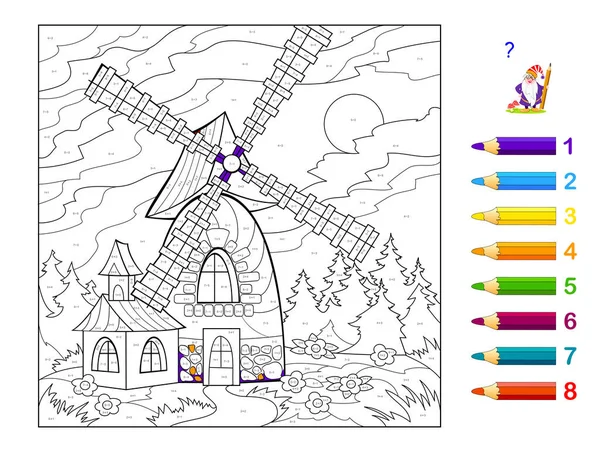 Educazione Matematica Bambini Piccoli Libro Colorare Esercizi Matematici Addizione Sottrazione — Vettoriale Stock