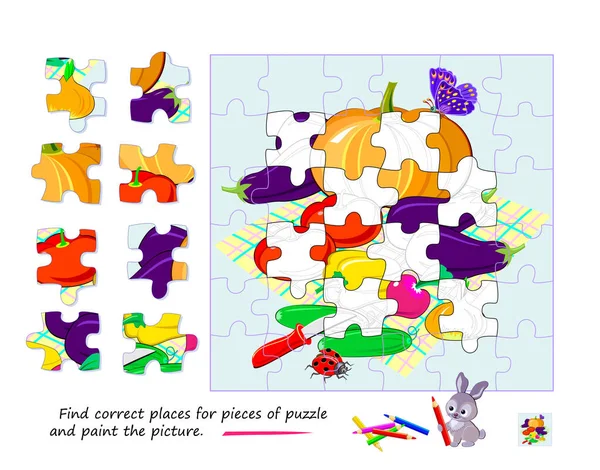 Logic Game Children Adults Find Correct Places Pieces Puzzle Paint — стоковый вектор