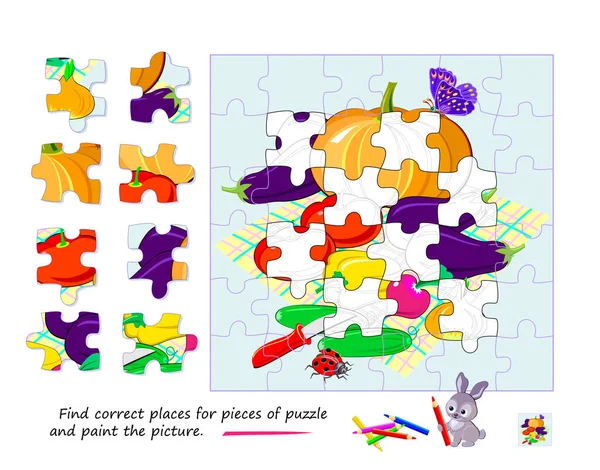 Gra Logiczna Dla Dzieci Dorosłych Znajdź Odpowiednie Miejsca Kawałki Układanki — Wektor stockowy