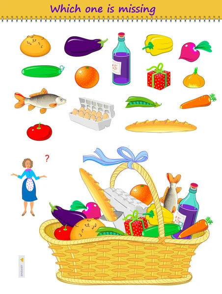 Logica Puzzle Game Bambini Adulti Trova Cibo Che Casalinga Dimenticato — Vettoriale Stock