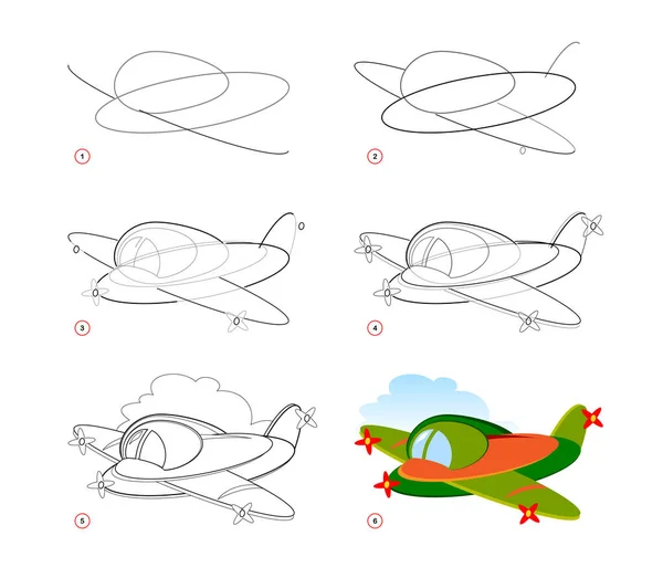 Pagina Laat Zien Hoe Leren Stap Voor Stap Speelgoed Vliegtuig — Stockvector