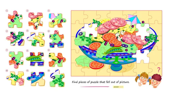 儿童和成年人的逻辑游戏 找出从图片上掉下来的拼图 给孩子们看脑筋急转弯书 注意的任务 发展空间思维 在网上玩矢量图像 — 图库矢量图片