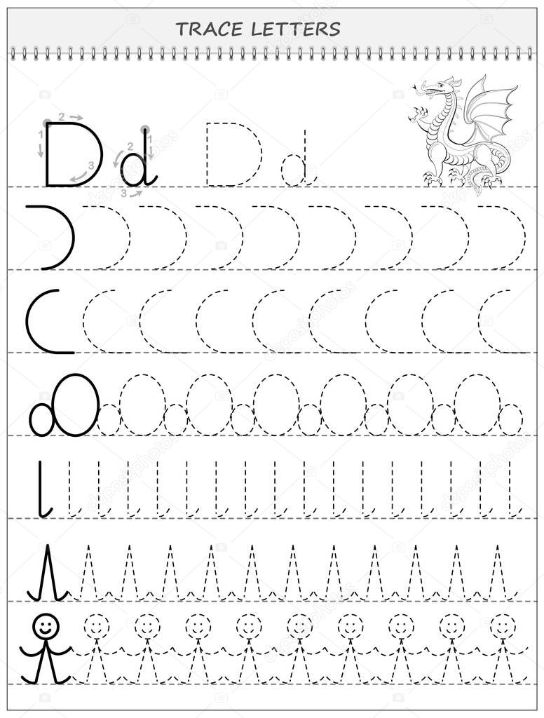 Educational page on line for kids. Black and white printable worksheet for children school textbook. Developing writing and tracing skills. Sheet for online education. Back to school. Vector image.