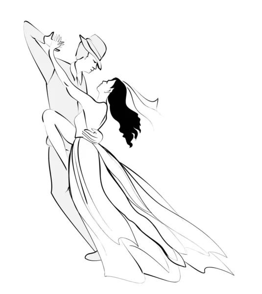 Stylized Illustration Couple Dancing Tango Isolated Silhouette Man Women Love — Stockový vektor