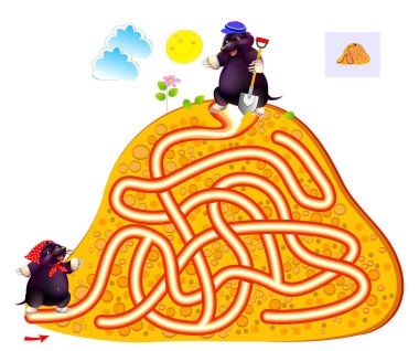 Best labyrinths. Help the mole find the way to his friend. Logic puzzle game. Brain teaser book with maze. Kids activity sheet. Educational page. Play online. IQ test. Vector illustration.