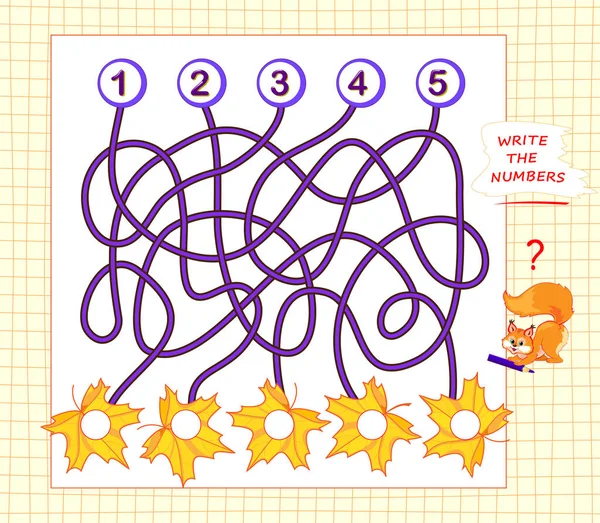 Éducation Mathématique Pour Les Enfants Trouvez Chemin Écrivez Les Nombres — Image vectorielle