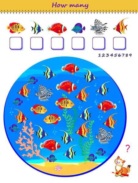 Educational Page Little Children How Many Fishes Can You Find — Stockový vektor