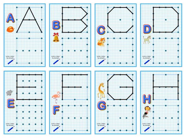 Set Educational Pages Little Children Square Paper Connect Dots Draw — Stockvector