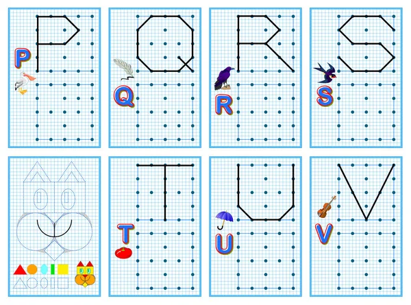 Set Educational Pages Little Children Square Paper Connect Dots Draw — Vector de stock