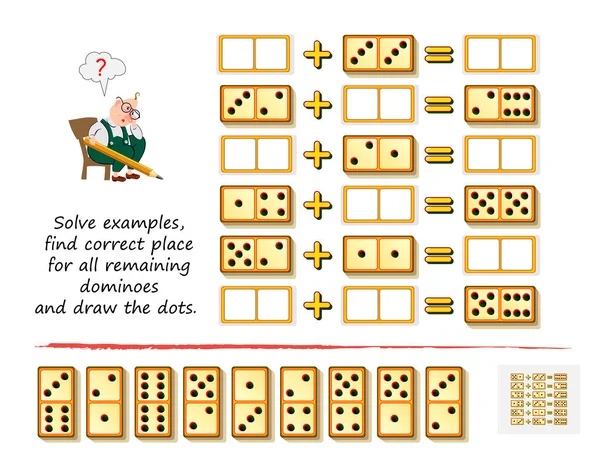 Lógica Matemática Juego Puzzle Para Niños Adultos Resuelve Ejemplos Encuentra — Vector de stock