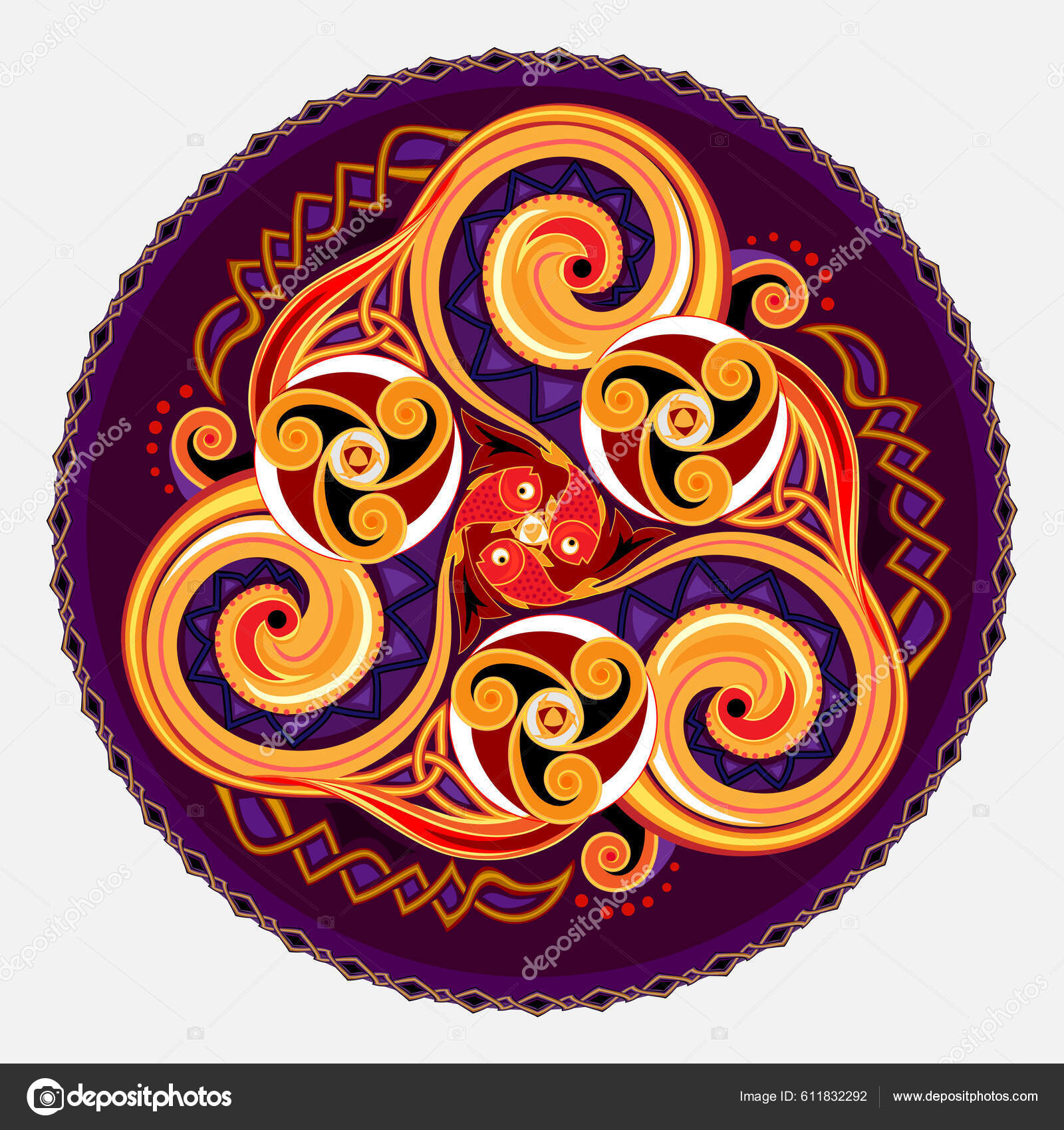 물고기 트리플드릴 나선형 장식이야 종족간의 협정이야 아이콘 스톡 벡터 - ©Nataljacernecka 611832292