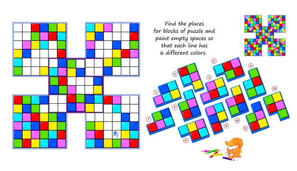 Sudoku Voor Kinderen Logisch Spel Vind Plaatsen Voor Blokken Van — Stockvector
