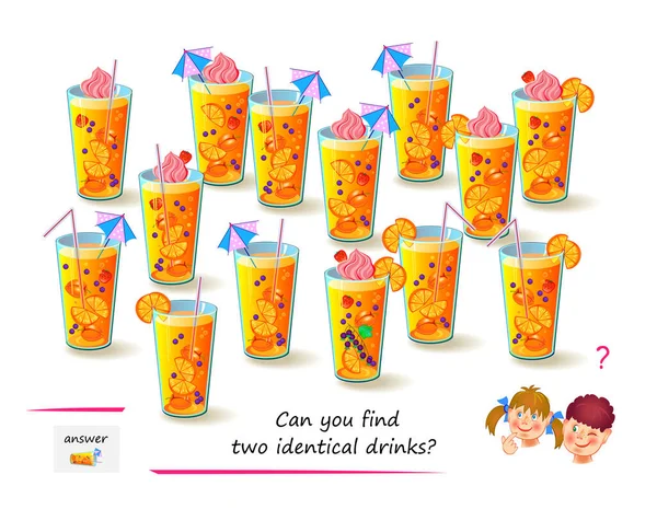 Rompecabezas Lógico Para Niños Adultos Puedes Encontrar Dos Bebidas Idénticas — Archivo Imágenes Vectoriales