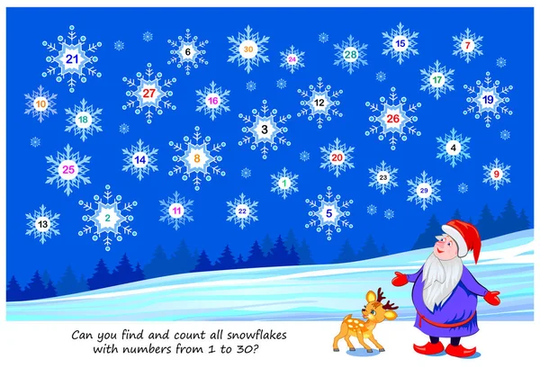 Logic Puzzle Game Kids Can You Find Count All Snowflakes — Stock Vector