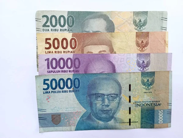 Indonesisk Rupiah Valuta Grupperad Tillsammans Vit Bakgrund Eller Isolerad Med — Stockfoto