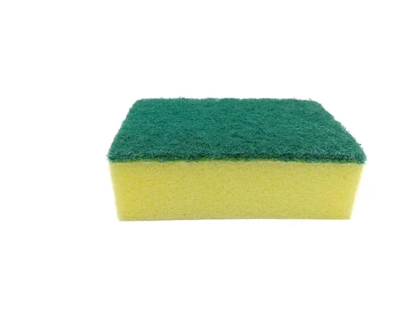 Yellow Green Foam Sponge Isolated White Background Closeup — ストック写真