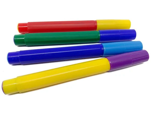 Kleurpen Markers Geïsoleerd Witte Achtergrond Kleurrijke Pennen — Stockfoto