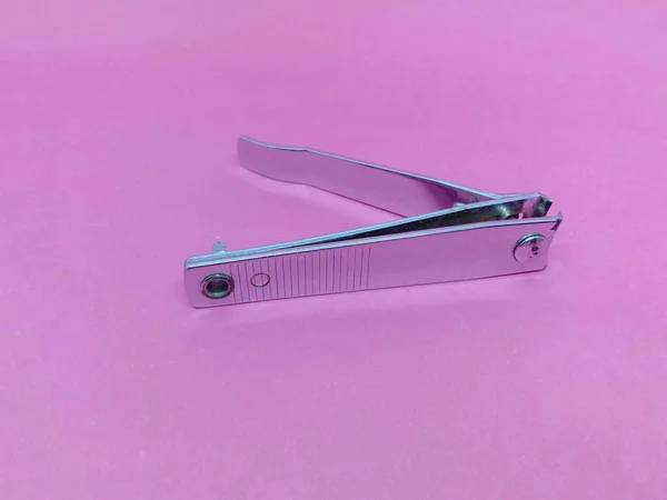 Nůžky Nehty Izolované Růžovém Pozadí — Stock fotografie